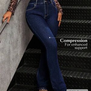 Tall Mid-Waist Denim Skinny Flared Pants with Stretch